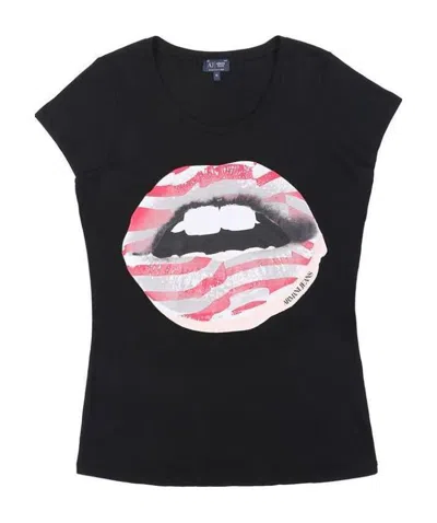 Armani Jeans Printed T-shirt With Round Neck In Black