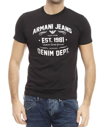 Armani Jeans Printed T-shirt With Round Neck In Black