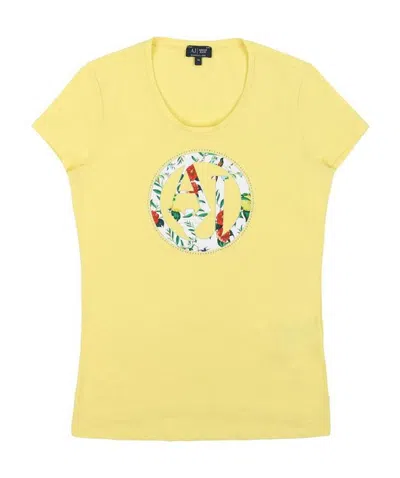 Armani Jeans Printed T-shirt With Round Neck In Yellow