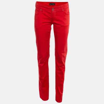 Armani Jeans Red Cotton Slim Fit Pants M/waist