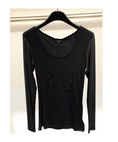 Armani Jeans Round Collar And Long-sleeved T-shirt In Black
