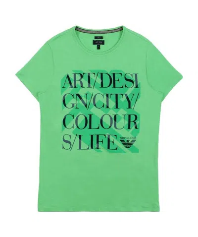Armani Jeans Round Collar Printed T-shirt In Green