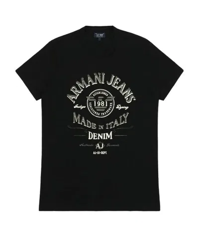 Armani Jeans Round Collar, Short Sleeve, Logo T-shirt In Black