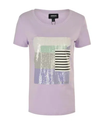 Armani Jeans Round-necked Casual T-shirt In Purple