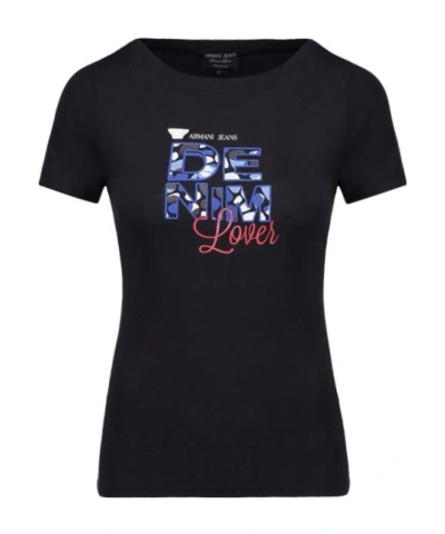 Armani Jeans Round-necked Logo T-shirt In Black