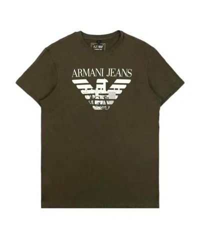 Armani Jeans Round-necked Logo T-shirt In Green