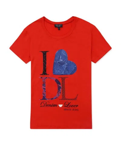 Armani Jeans Round-necked Logo T-shirt In Red