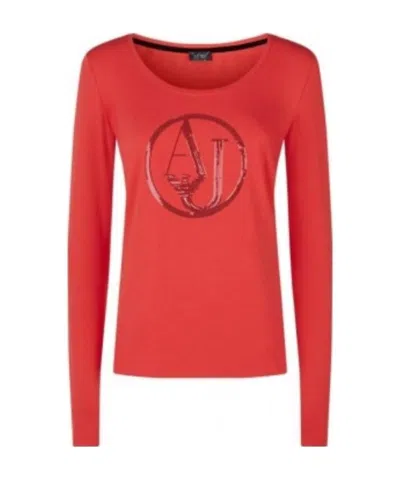 Armani Jeans Round-necked Logo T-shirt In Red