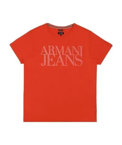Armani Jeans Round-necked Logo T-shirt In Red
