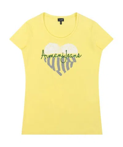 Armani Jeans Round-necked Logo T-shirt In Yellow
