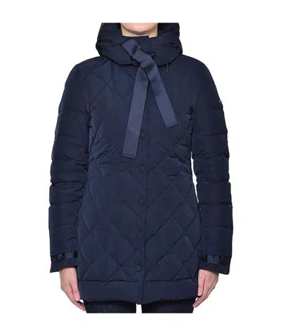 Armani Jeans Short Style Down Jacket With Ribbon In Blue