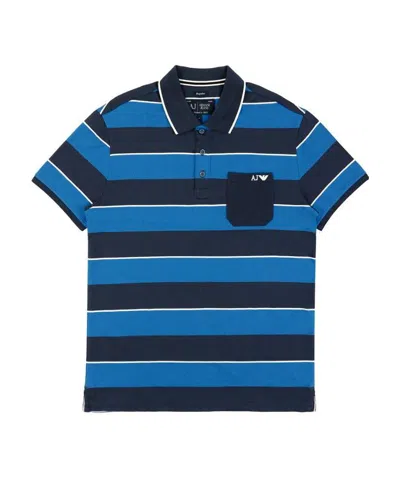 Armani Jeans Striped Logo Polo Shirt In Blue