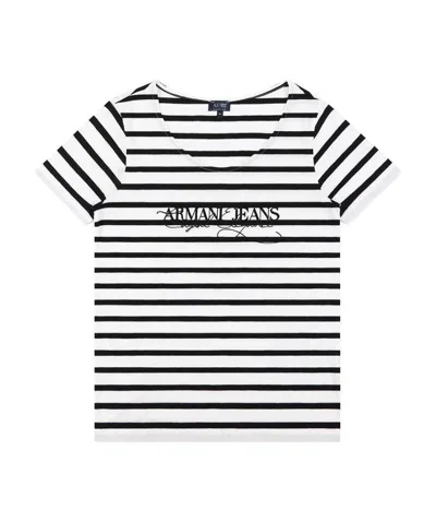 Armani Jeans Striped Printed T-shirt In White