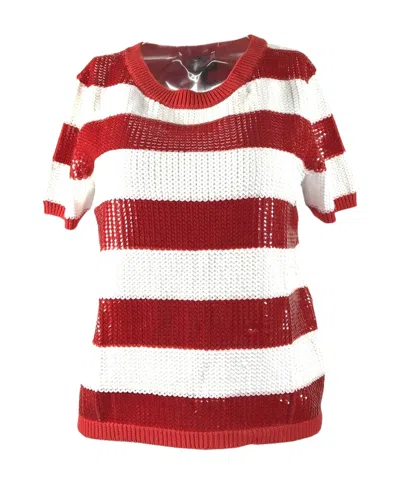 Armani Jeans Striped Short-sleeved Sweater In Red