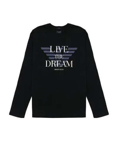 Armani Jeans T-shirt With Round Neck And Long Sleeves In Black