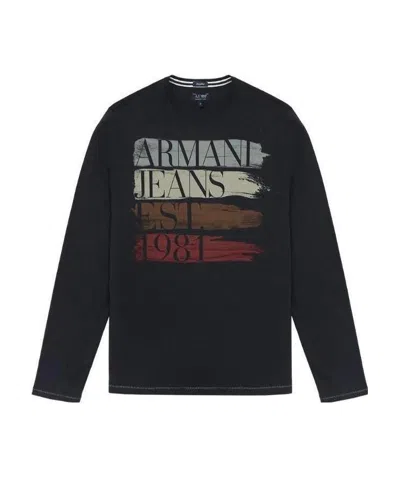 Armani Jeans T-shirt With Round Neck And Long Sleeves In Black
