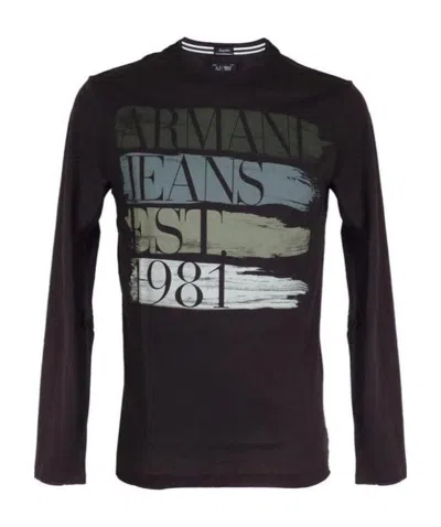Armani Jeans T-shirt With Round Neck And Long Sleeves In Black