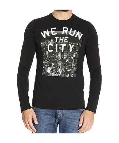 Armani Jeans T-shirt With Round Neck And Long Sleeves In Black