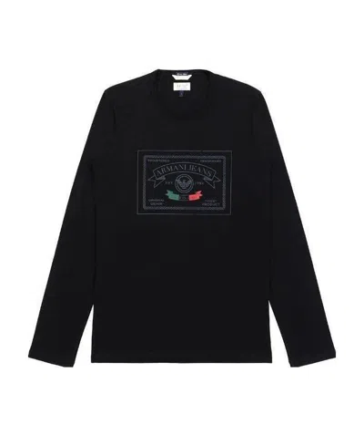 Armani Jeans T-shirt With Round Neck And Long Sleeves In Black