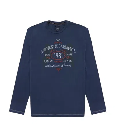 Armani Jeans T-shirt With Round Neck And Long Sleeves In Blue