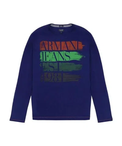 Armani Jeans T-shirt With Round Neck And Long Sleeves In Blue