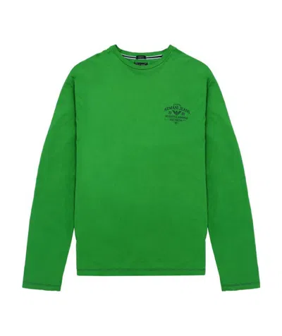 Armani Jeans T-shirt With Round Neck And Long Sleeves In Green