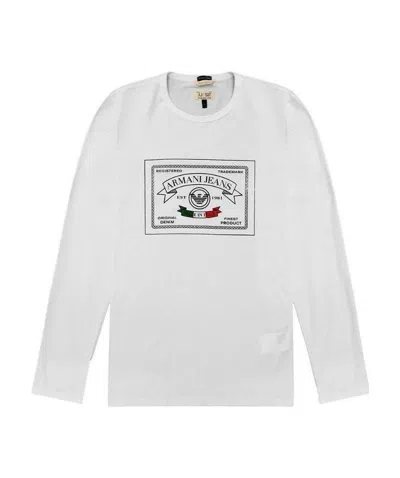 Armani Jeans T-shirt With Round Neck And Long Sleeves In White