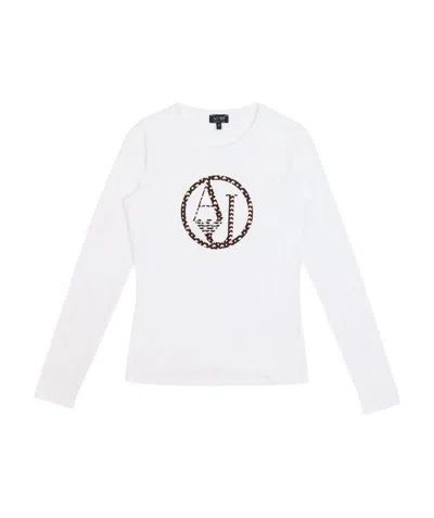Armani Jeans T-shirt With Round Neck And Long Sleeves In White