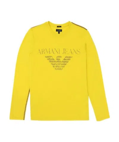Armani Jeans T-shirt With Round Neck And Long Sleeves In Yellow