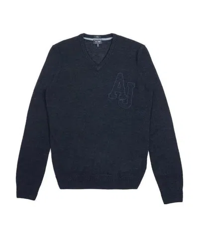 Armani Jeans V-neck Emblem Pullover In Black