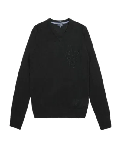 Armani Jeans V-neck Emblem Pullover In Black