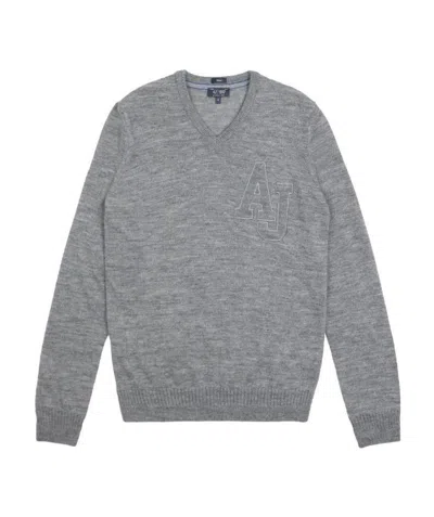 Armani Jeans V-neck Emblem Pullover In Gray
