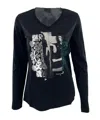 Armani Jeans V-neck Long-sleeved T-shirt In Black