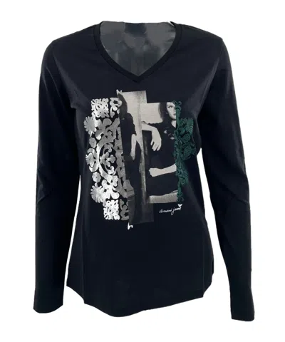 Armani Jeans V-neck Long-sleeved T-shirt In Black