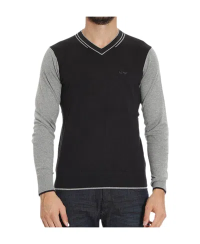 Armani Jeans V-neck Matching Color Pullover In Black
