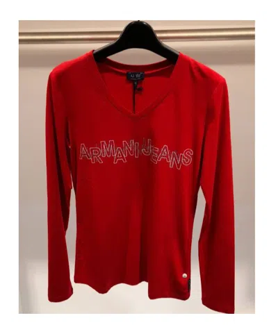 Armani Jeans V-neck Short-sleeved T-shirt In Red