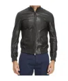 Armani Jeans Zipper Leather Jacket In Black