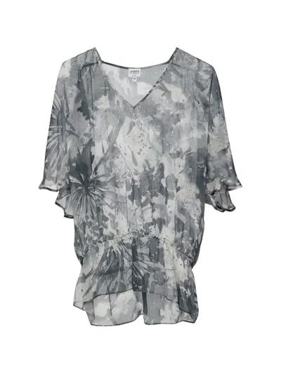 Pre-owned Armani Vintage Abstract-print Ruffled Blouse In Gray