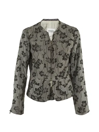 Pre-owned Armani Vintage Floral Jacquard Jacket In Gray