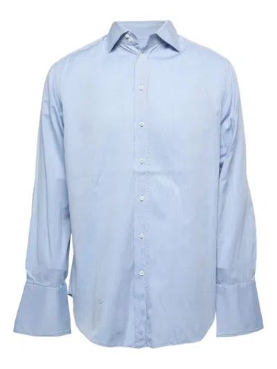 Pre-owned Armani Vintage  Cuffed Cotton Shirt In Blue