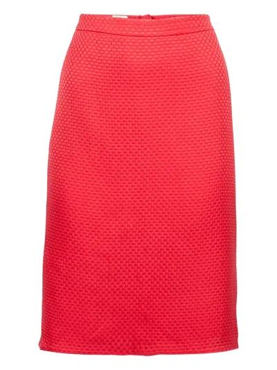 Pre-owned Armani Vintage Silk Checked Skirt In Red