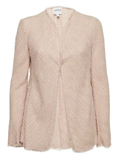 Pre-owned Armani Vintage Tweed Fringe Jacket In Pink