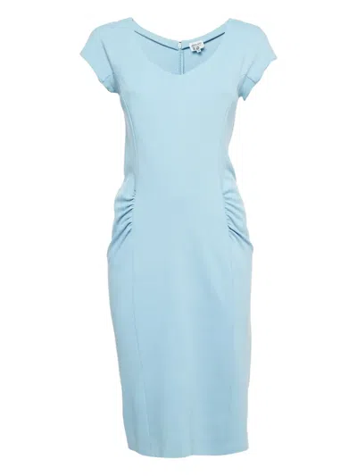 Pre-owned Armani Vintage V-neck Gathered Dress In Blue