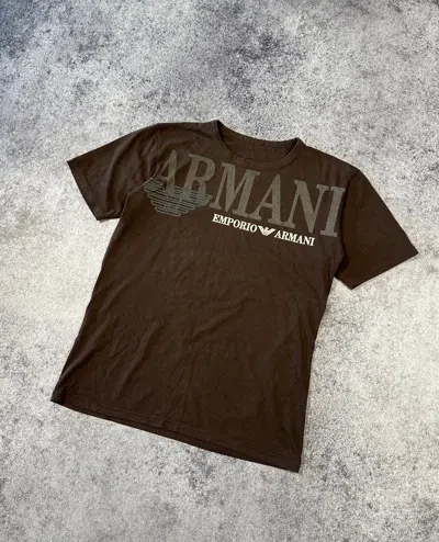 Pre-owned Armani X Vintage Y2k Big Logo Armani Ga T-shirt Avant Garde Streetwear Vtg Xl In Brown
