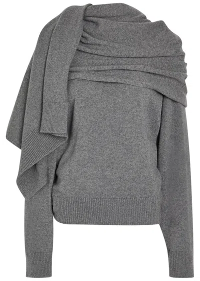 Armarium Alida Scarf-effect Wool And Cashmere-blend Jumper In Gray