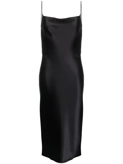 ARMARIUM BLACK MIDI SILK SLIP DRESS