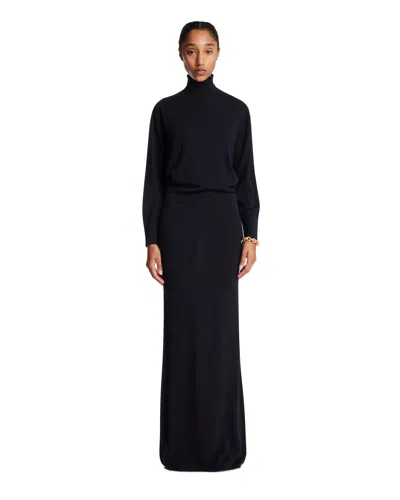 Armarium Blue Cashmere And Wool Maxi Dress In Black