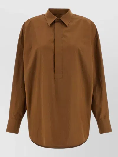 Armarium Candela Blouse Straight Cut Collar Buttoned Cuffs In Brown
