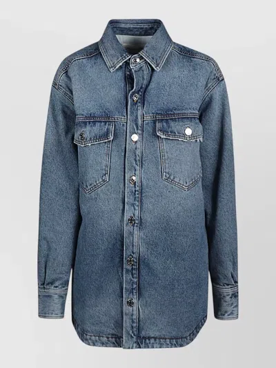 Armarium Denim Cotton Jacket Collared Neck Chest Pockets In Blue