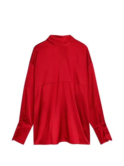 Armarium Elide Scarf-effect Stretch-silk Blouse In Red